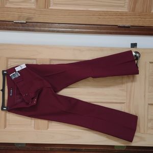 Maroon modern fit boot cut dress pants with side pockets and fake back pockets